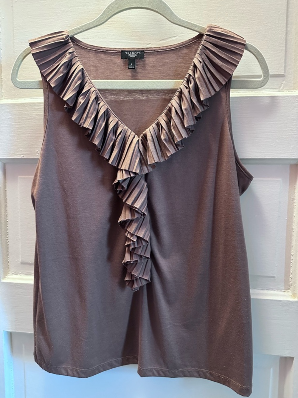 Talbots taupe Ruffle V-Neck Sleeveless Top